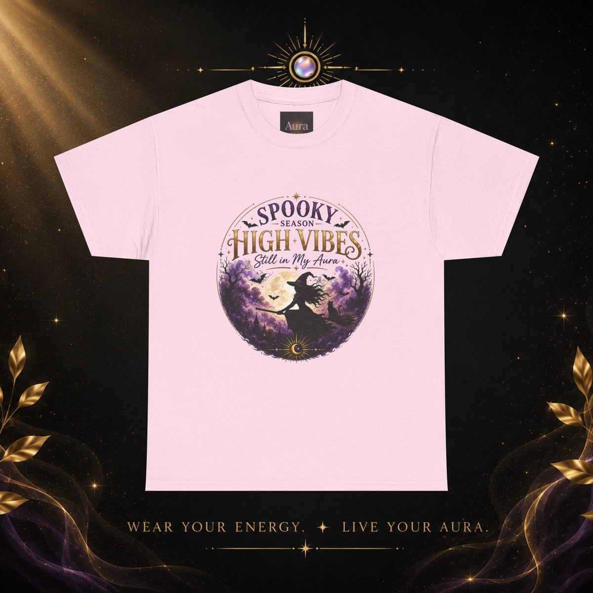 Spooky Season High Vibes Tee — Halloween Witch Moon Graphic Shirt - AURA BY RS ®