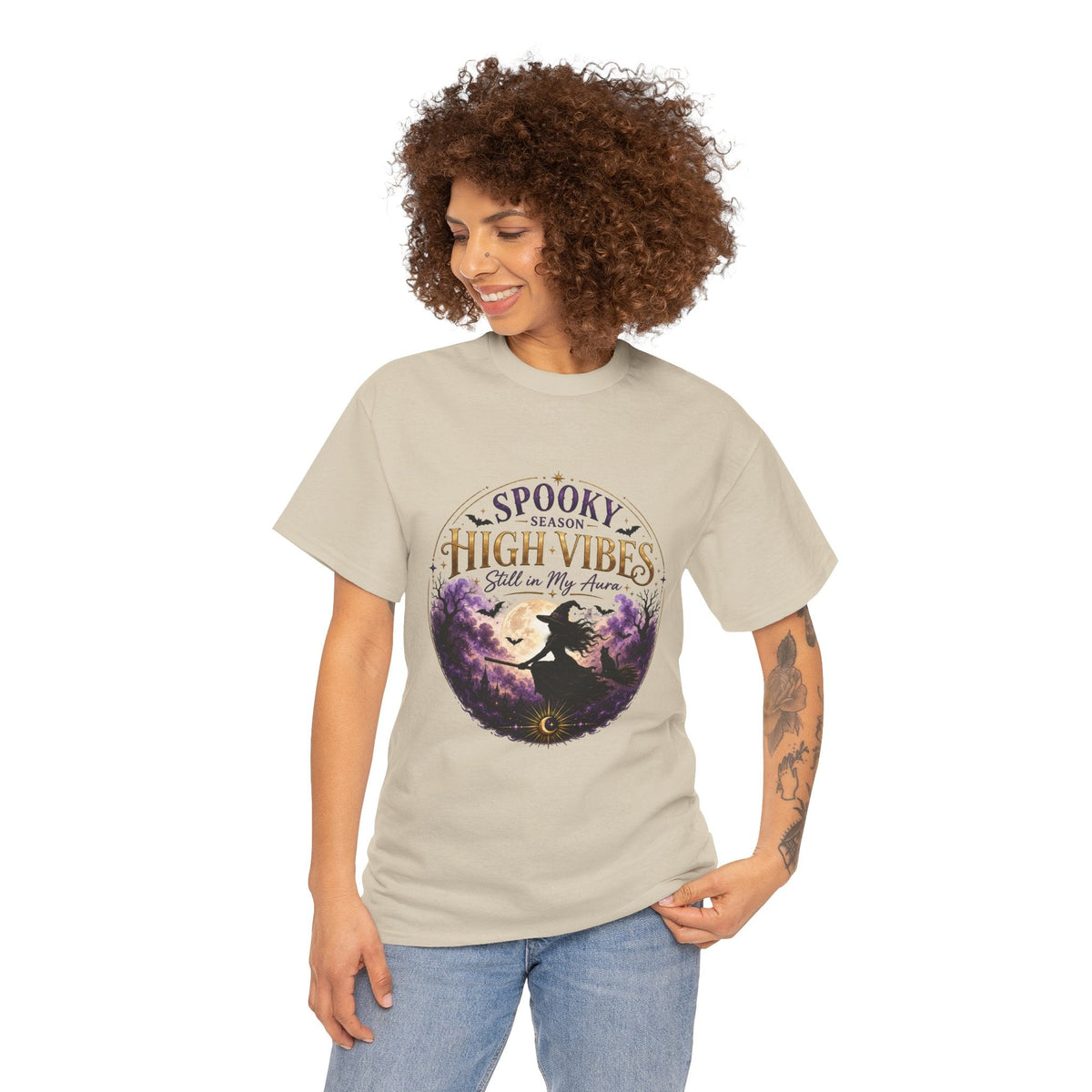 Spooky Season High Vibes Tee — Halloween Witch Moon Graphic Shirt - AURA BY RS ®