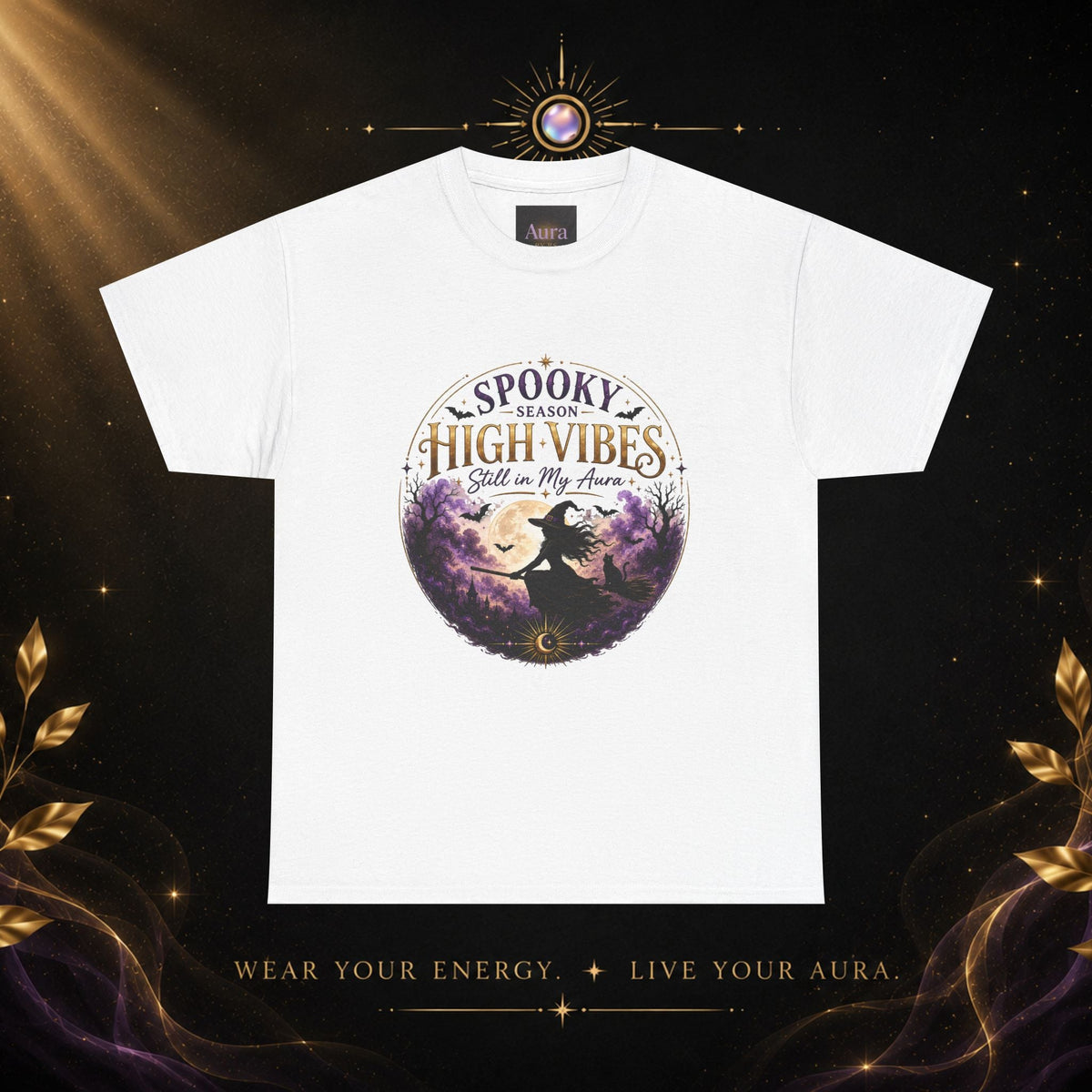Spooky Season High Vibes Tee — Halloween Witch Moon Graphic Shirt - AURA BY RS ®