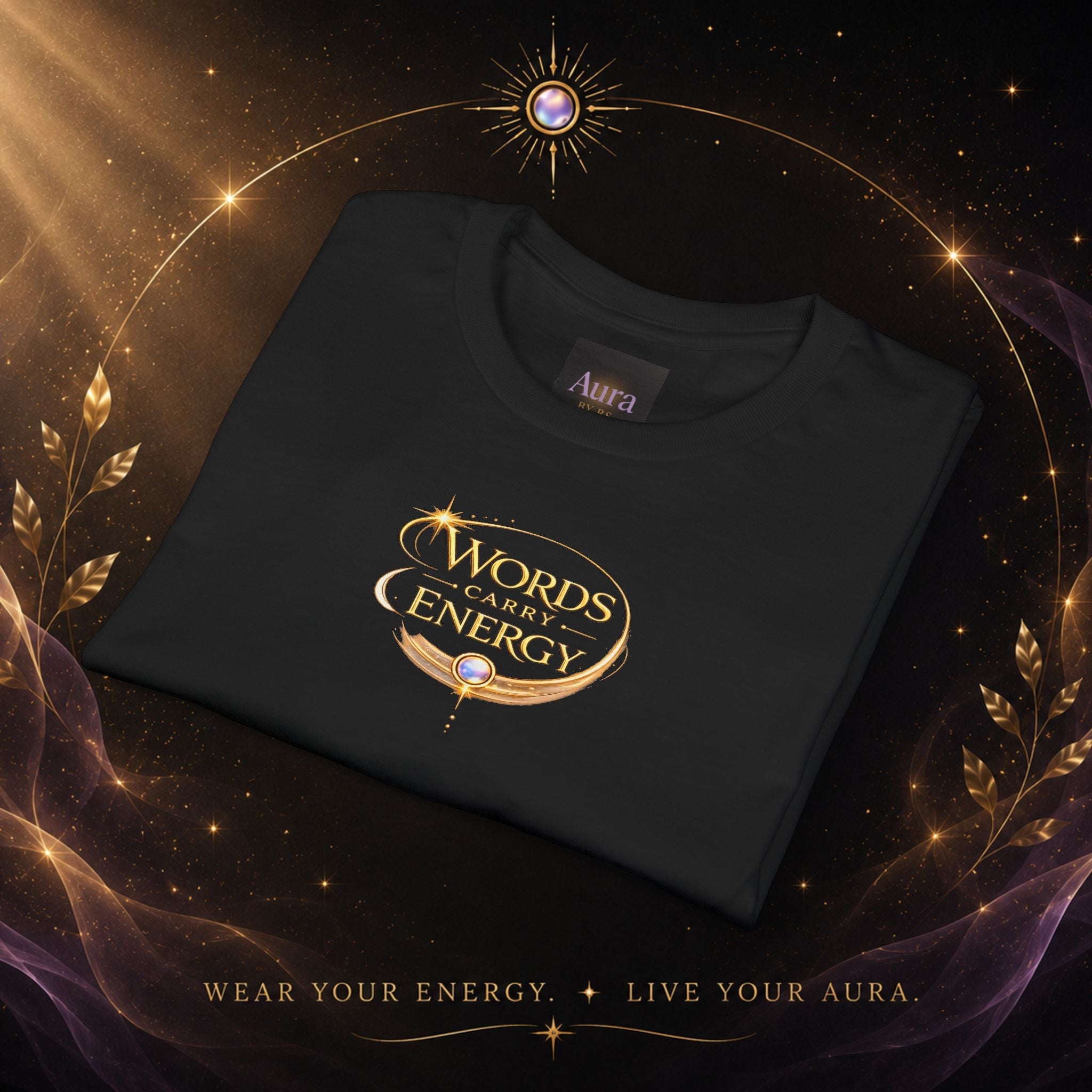 T-Shirt — "Words Carry Energy" Inspirational Graphic Tee - AURA BY RS ®