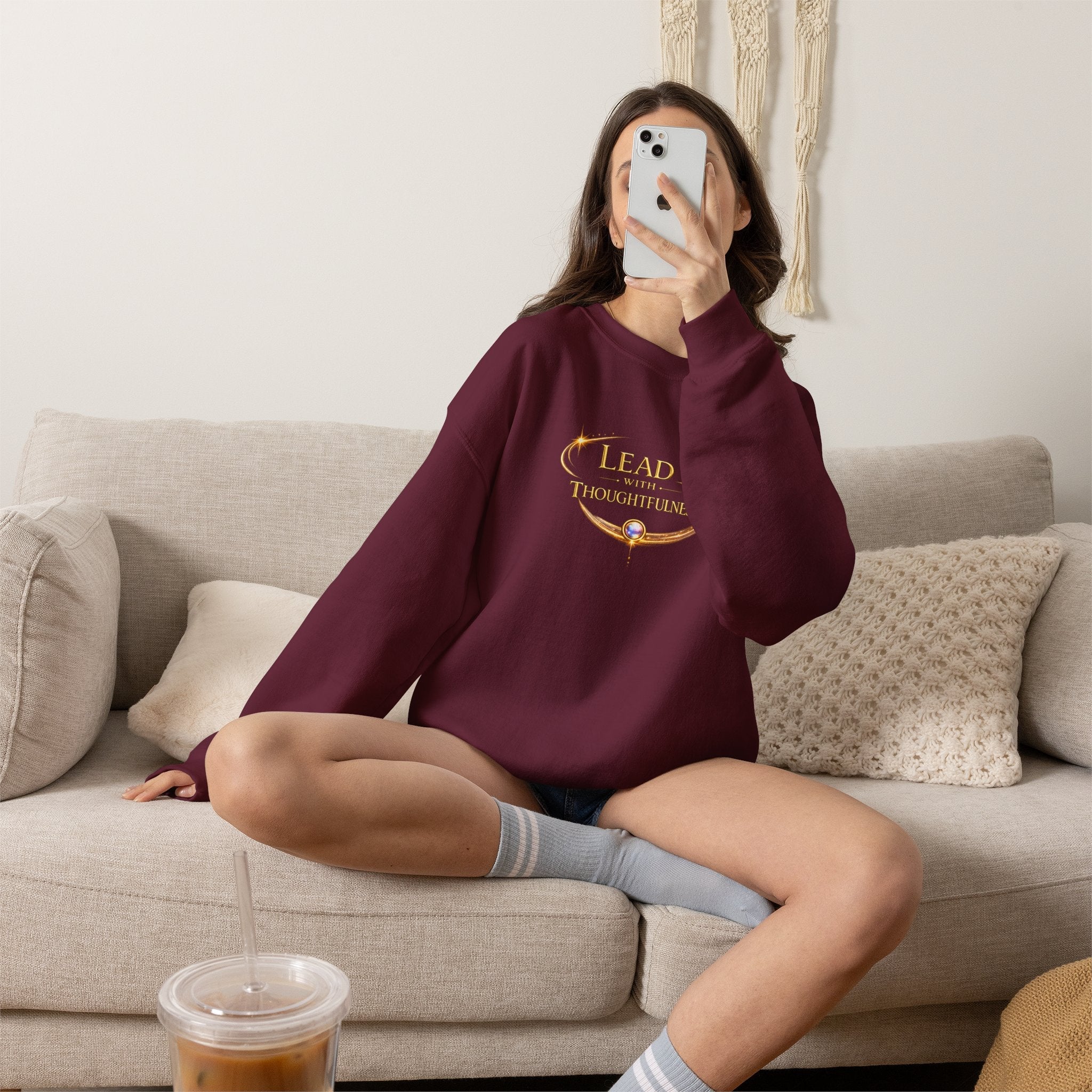 Thoughtful Leadership Crewneck Sweatshirt — "Lead with Thoughtfulness" Inspirational Pullover - AURA BY RS ®