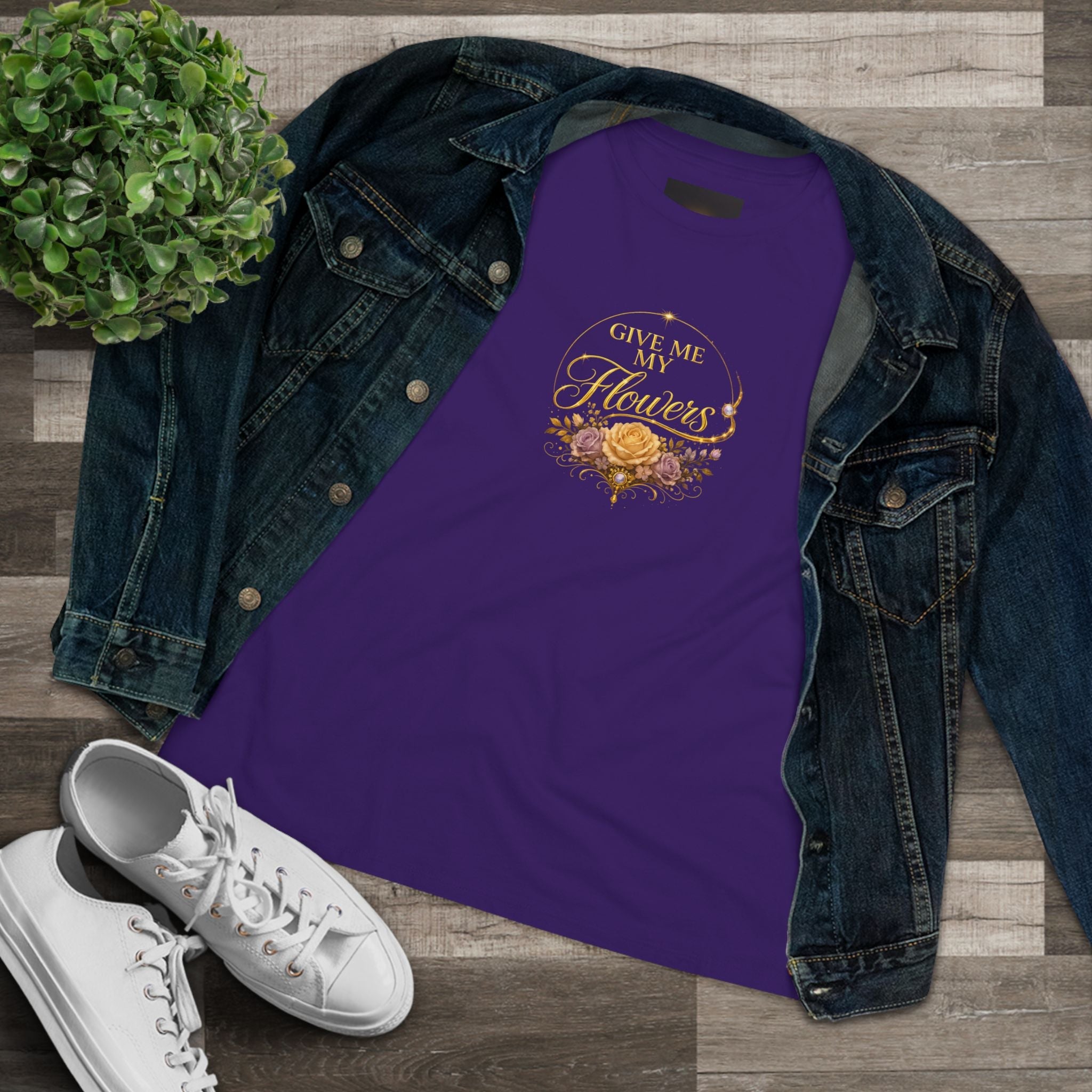 Women's Tee — "Give Me My Flowers" Floral Graphic Cotton Shirt - AURA BY RS ®