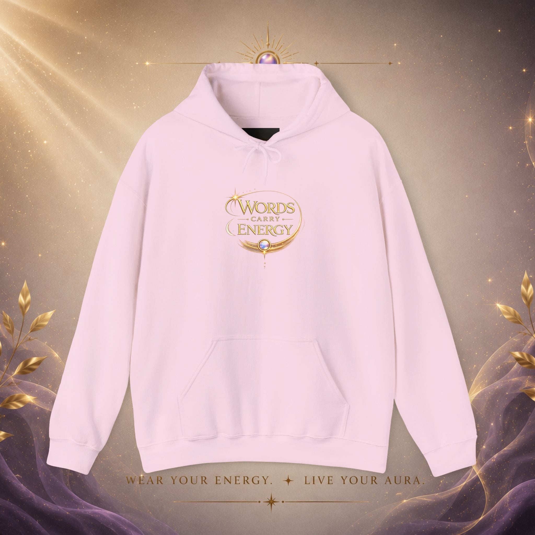 Words Carry Energy Gold Script Hoodie - AURA BY RS ®