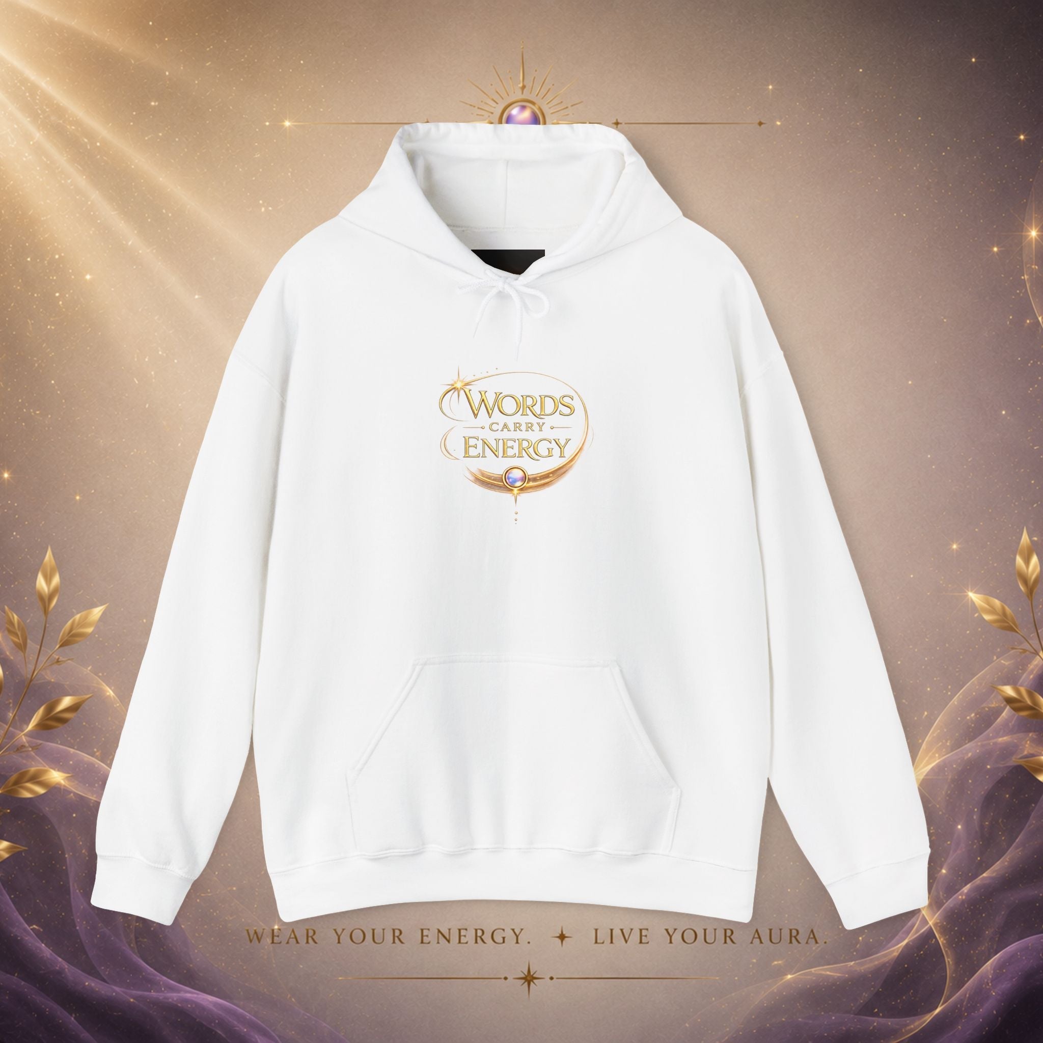 Words Carry Energy Gold Script Hoodie - AURA BY RS ®